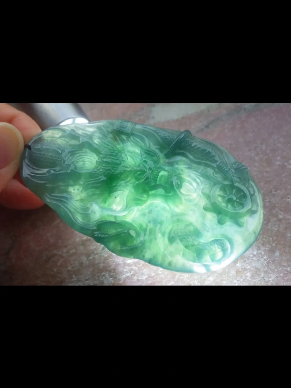 Certificate Jadeite Jade Burma Green Wealth Dragon wheel pendant